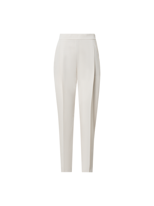 Designer Tapered Pleated Wool Tricotine Slouchy Pants - ecru - white