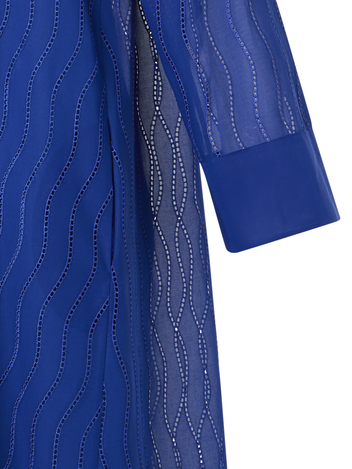 Designer Midi Shirt Dress with Wave Embroidery - blue