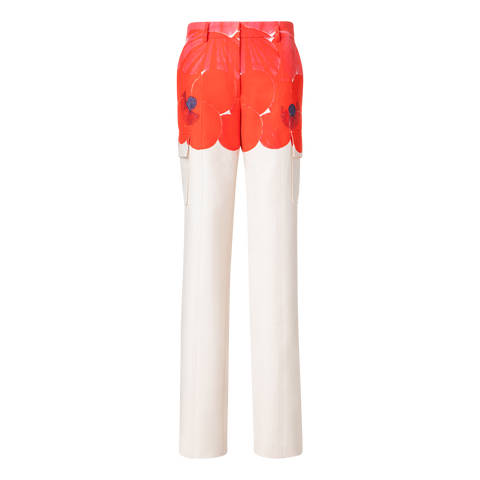 Straight Cotton Silk Cargo Pants with Poppy Print