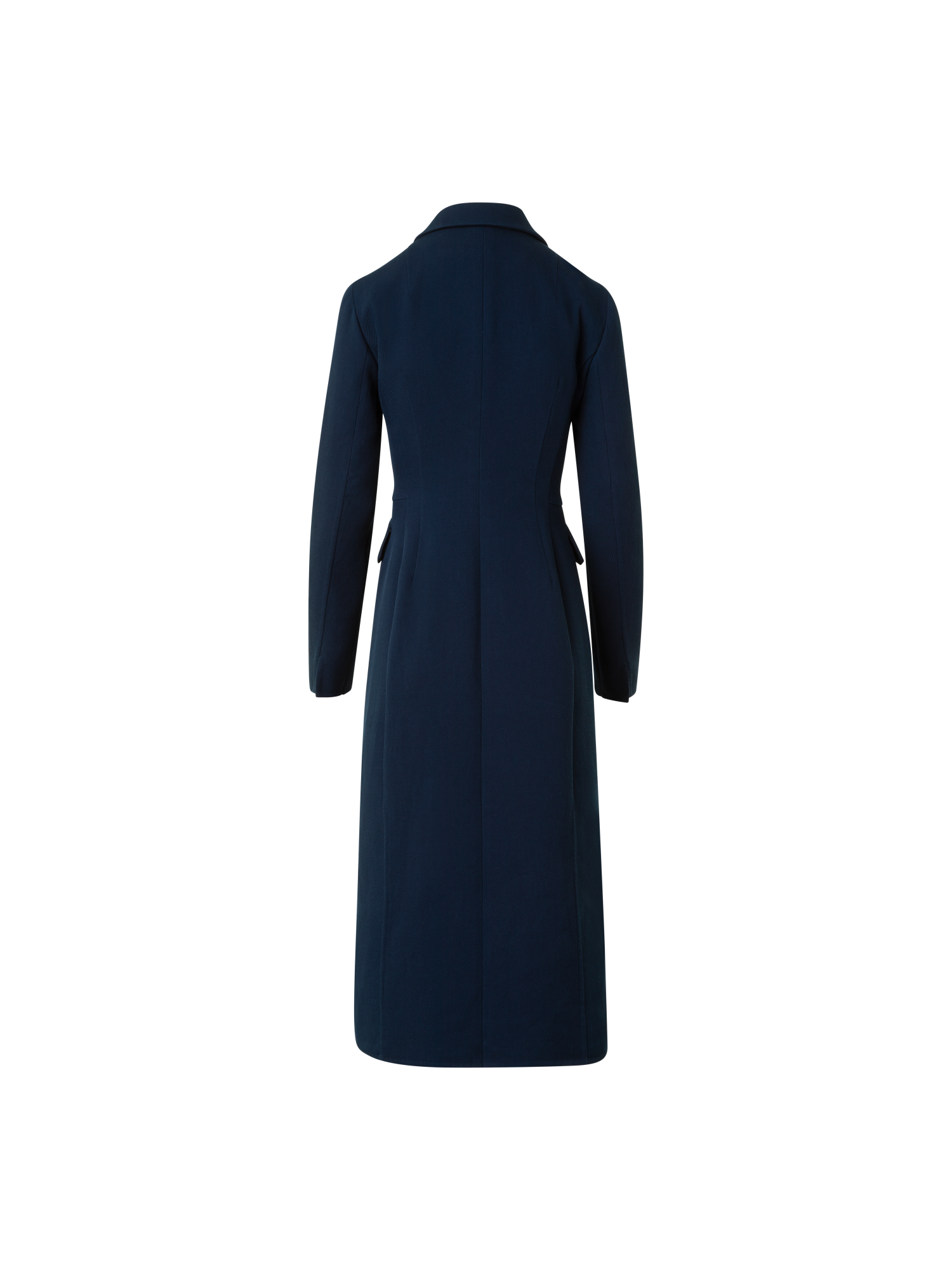 Designer Fitted Wool Double-Face Midi Coat Dress - neutral - navy - blue