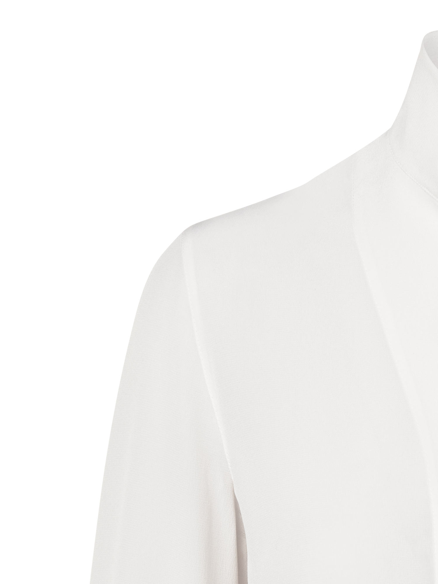Designer Long Sleeve Silk Blouse with Stand-up Collar - white