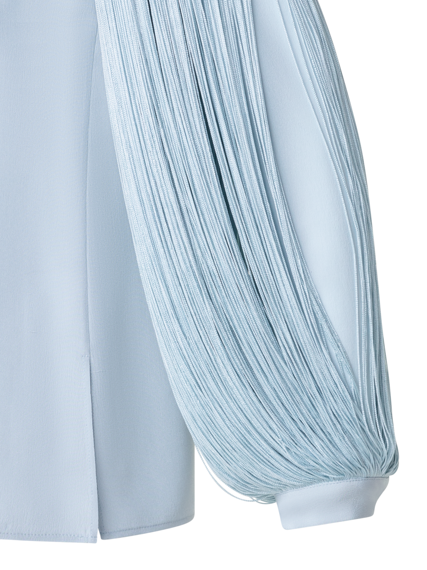 Designer Silk Blouse with Fringe Sleeves - blue