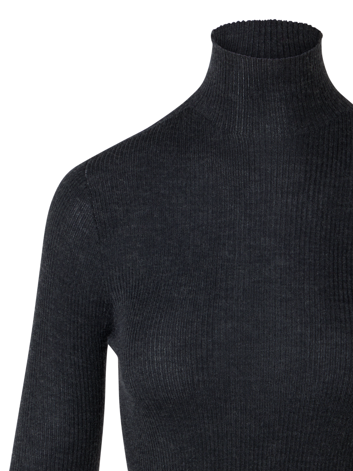Designer Fine Rib Cashmere Silk Mock Neck Sweater - grey