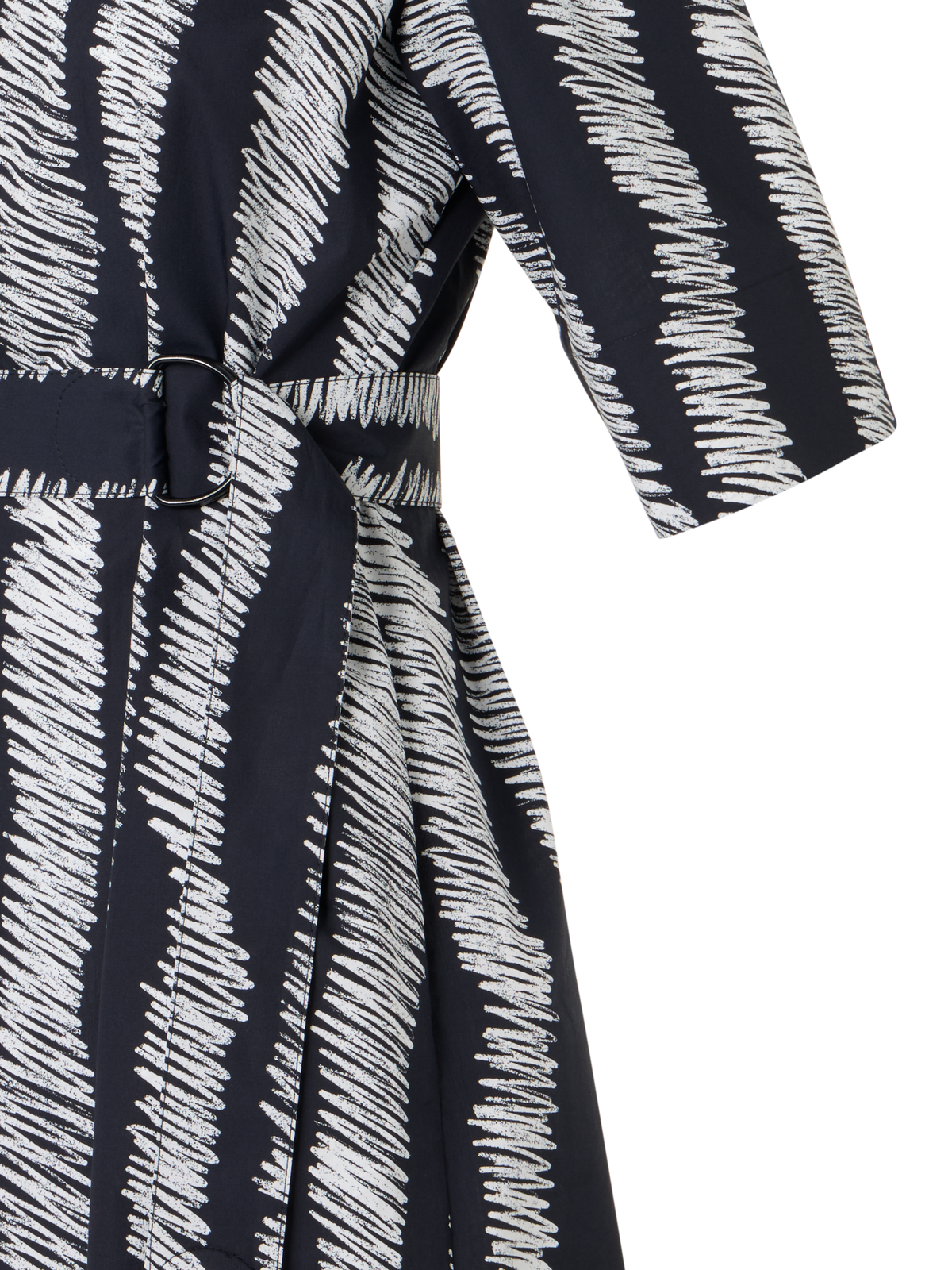 Designer Belted Scribble Wave Print Cotton Shirt Dress - black - multicolor