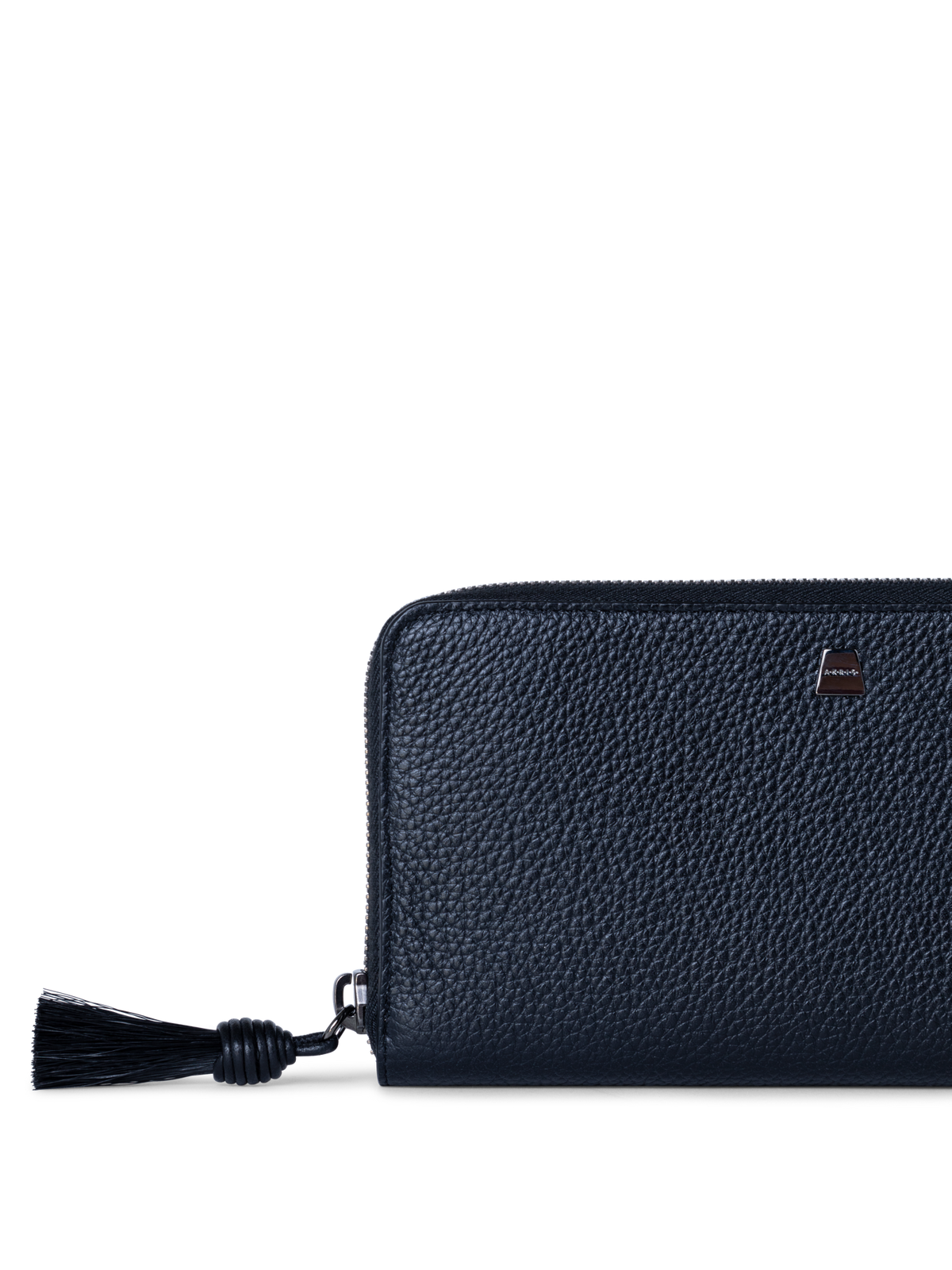 Designer Long Zip Around Wallet in Leather - navy - blue