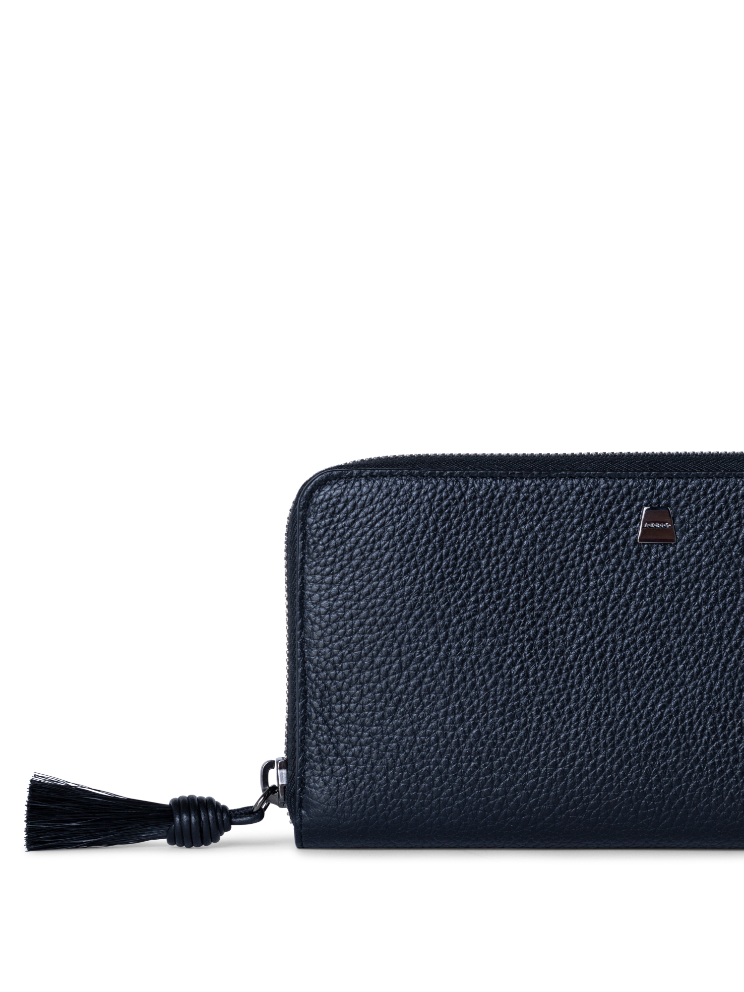 Designer Long Zip Around Wallet in Leather - navy - blue