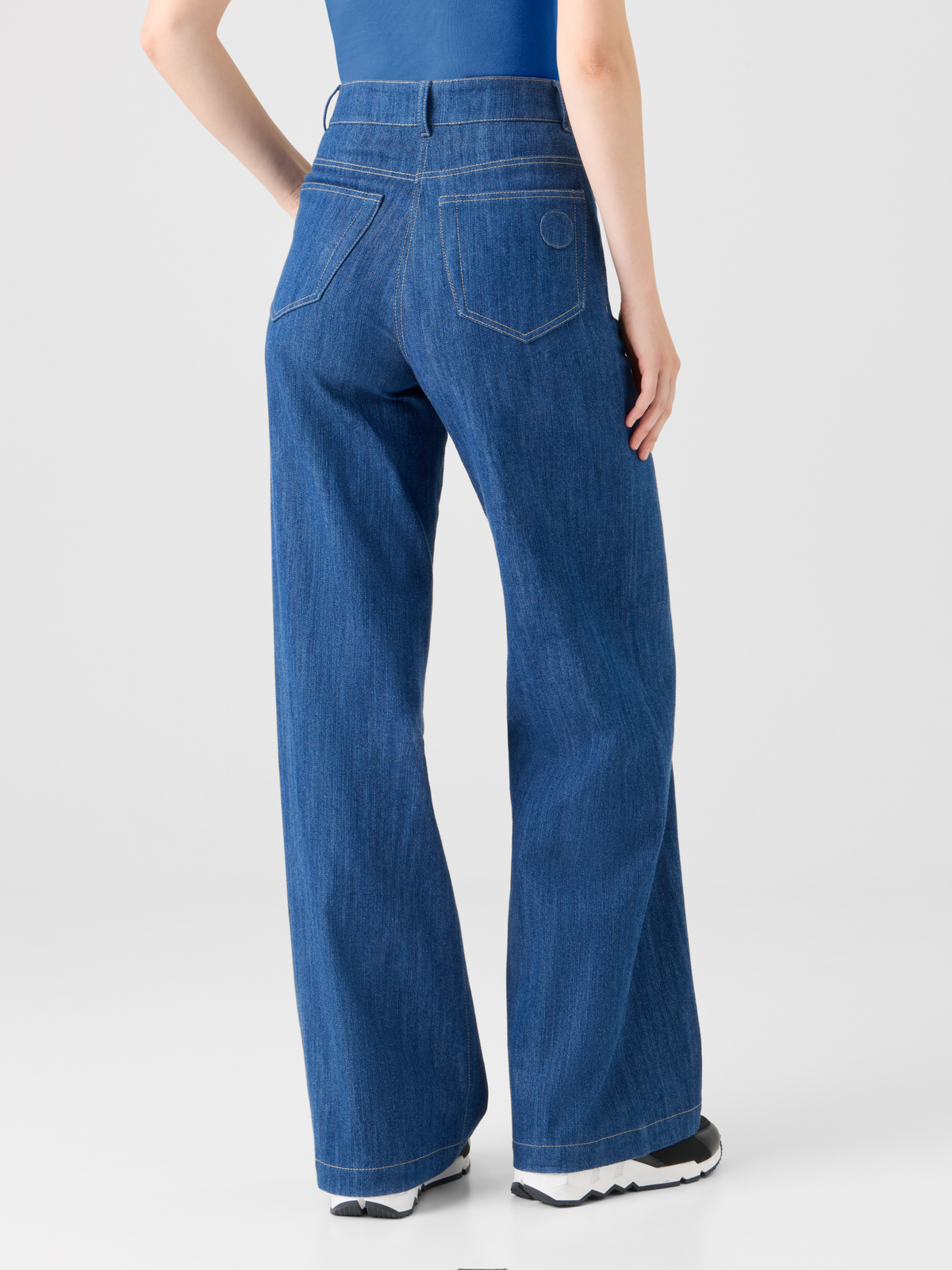 Designer Cooper Wide Leg Stretch Cotton Denim Pants - navy - blue #editorial