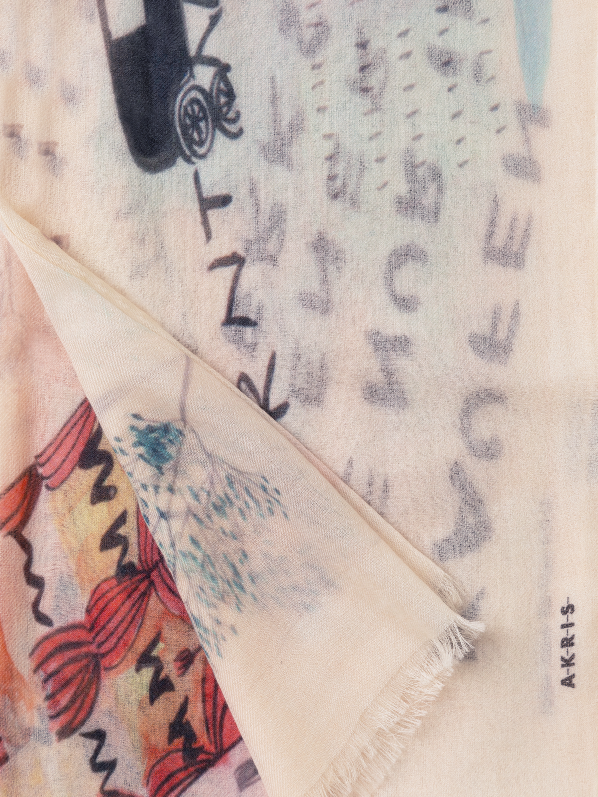 Designer Cashmere Scarf with "Kärntner Strasse 42" Print - multicolor