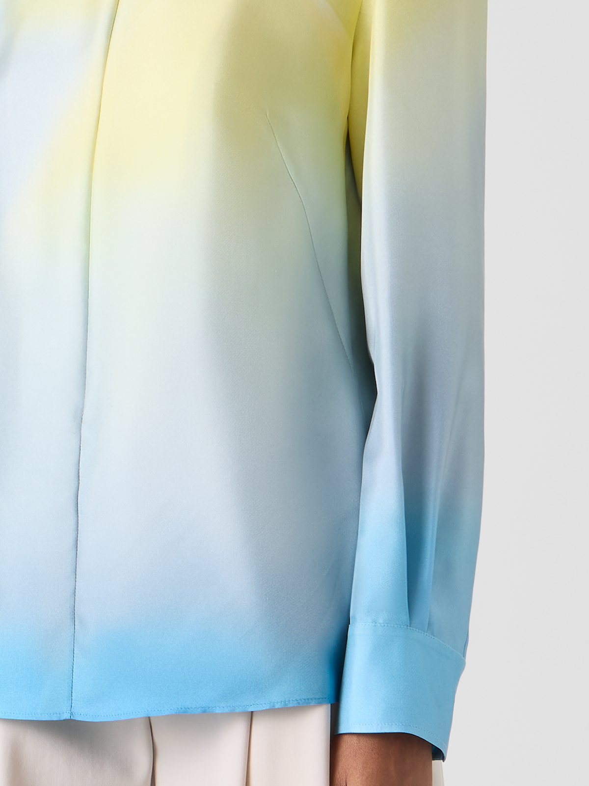Designer Silk Twill Tunic Blouse with Sunbeam Print - blue - multicolor #editorial