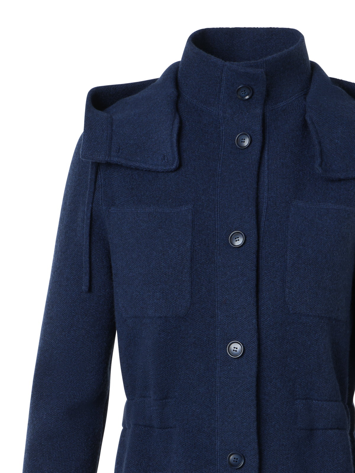 Designer Cashmere Piqué Hooded Knit Jacket - navy