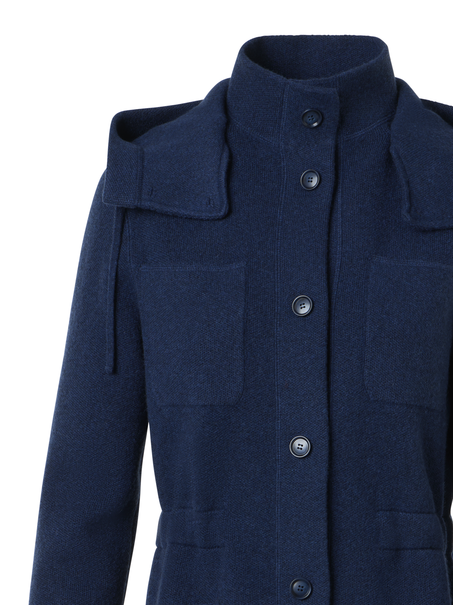 Designer Cashmere Piqué Hooded Knit Jacket - navy