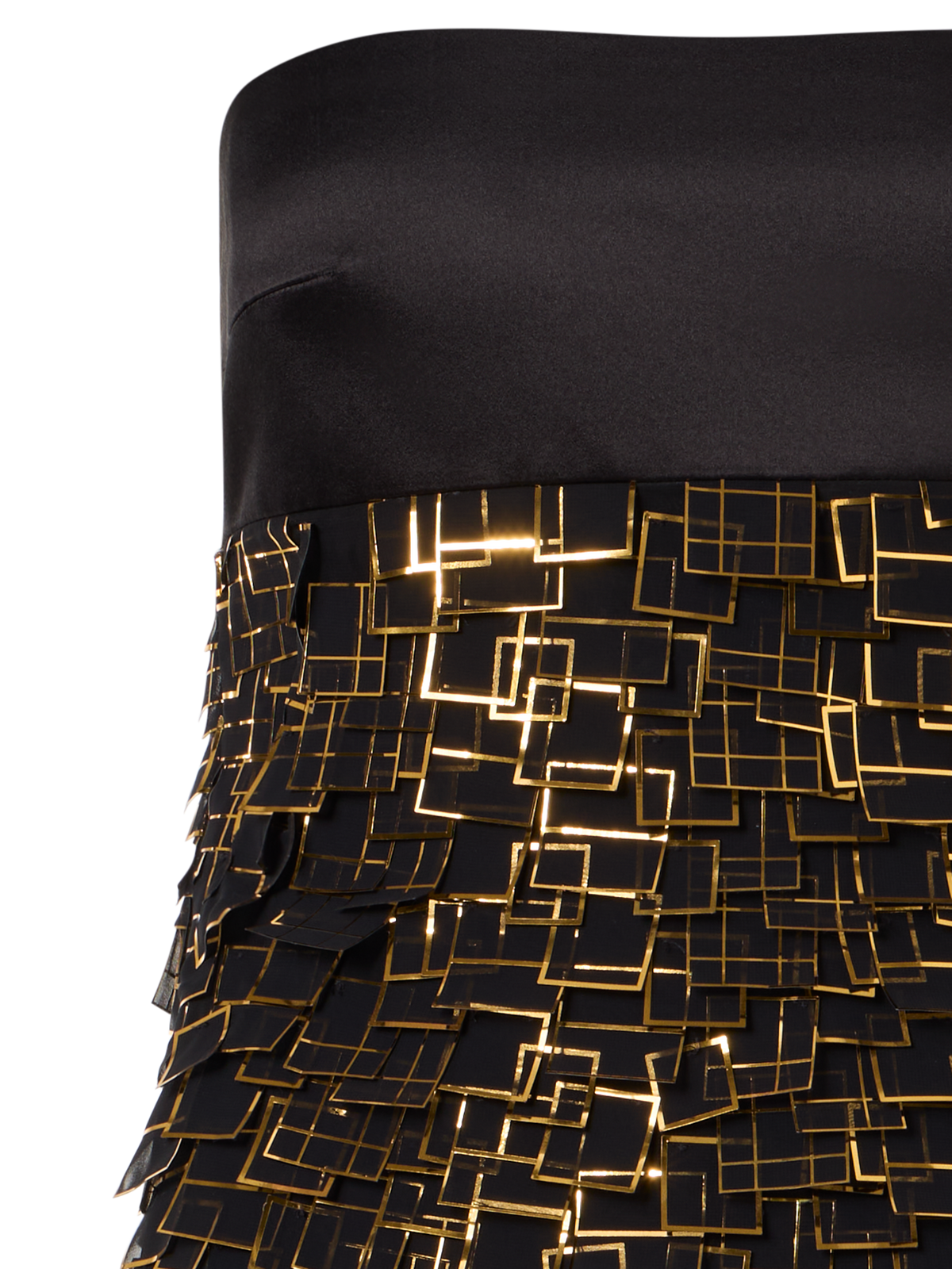 Designer Bustier Gown in Golden Frame Organza Tiles - gold - black