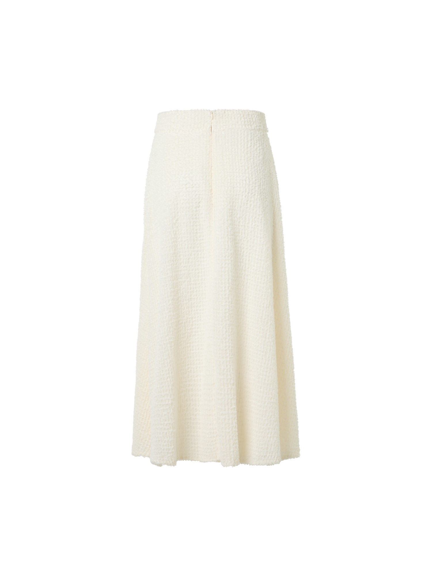 Designer Flared Midi Skirt in Fringed Grid - ecru
