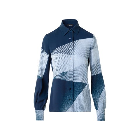 Seiden-Crêpe-Hemdbluse im Zigzag Print