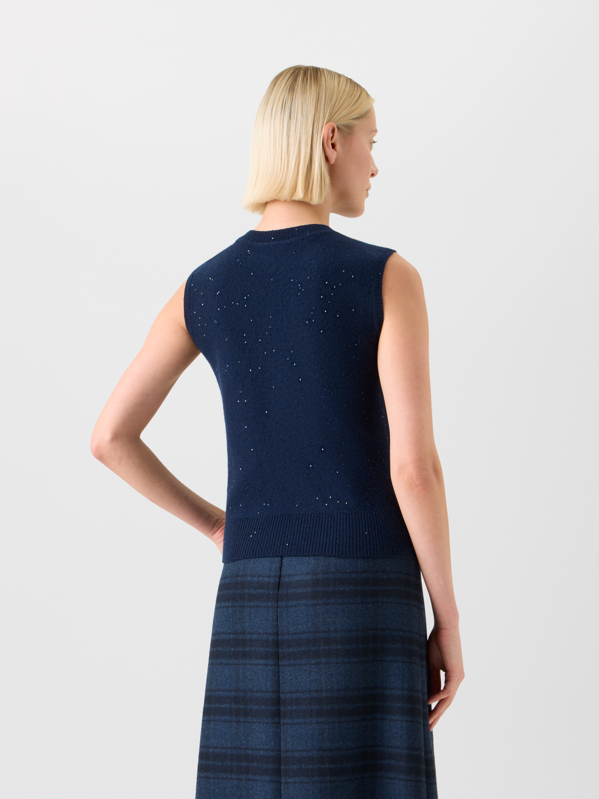 Designer Sequins Wool Cashmere Knit Top - neutral - navy - blue #editorial
