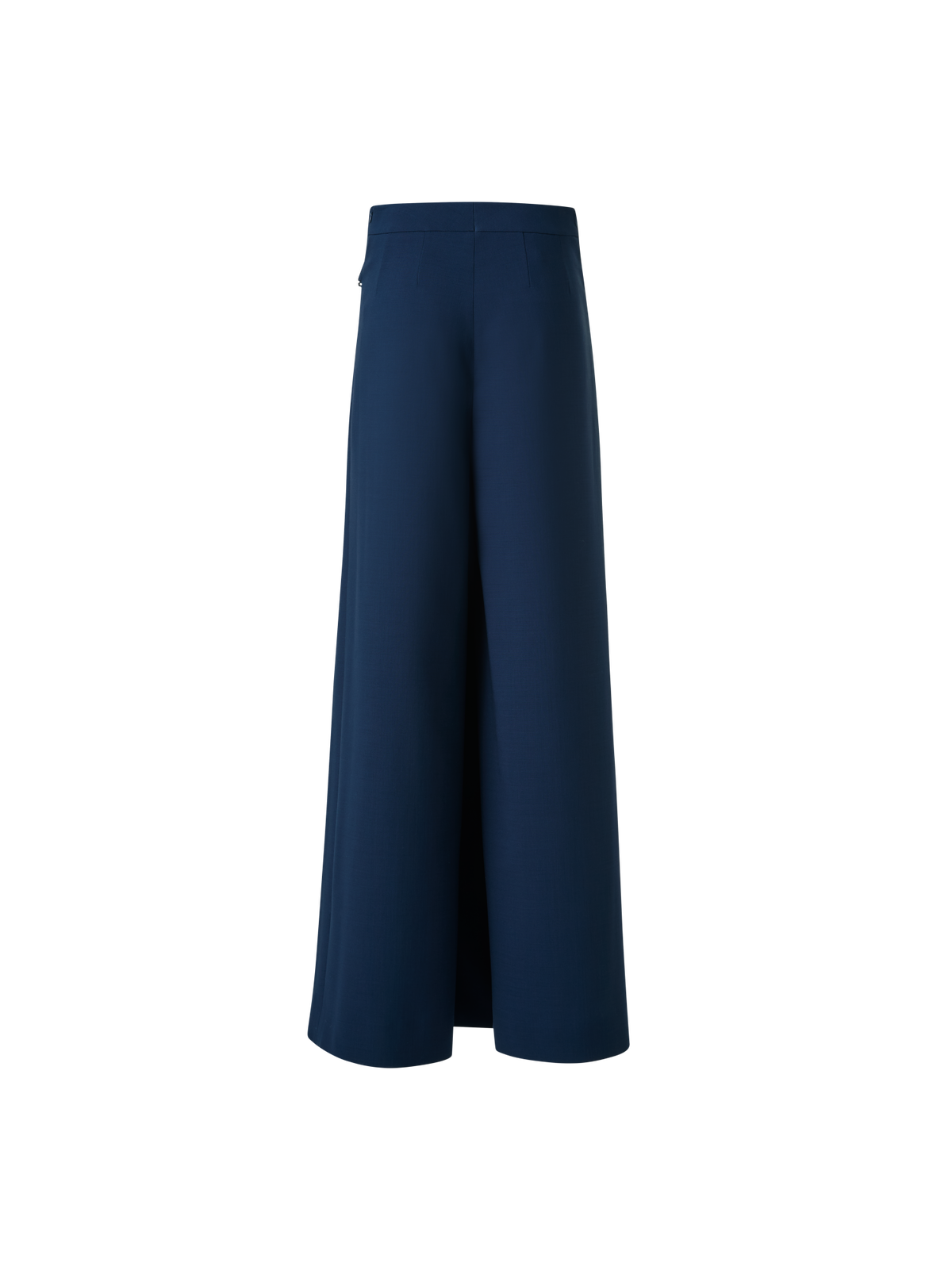 Designer Straight Wool Double-Face Pants with Apron Wrap - neutral - navy - blue