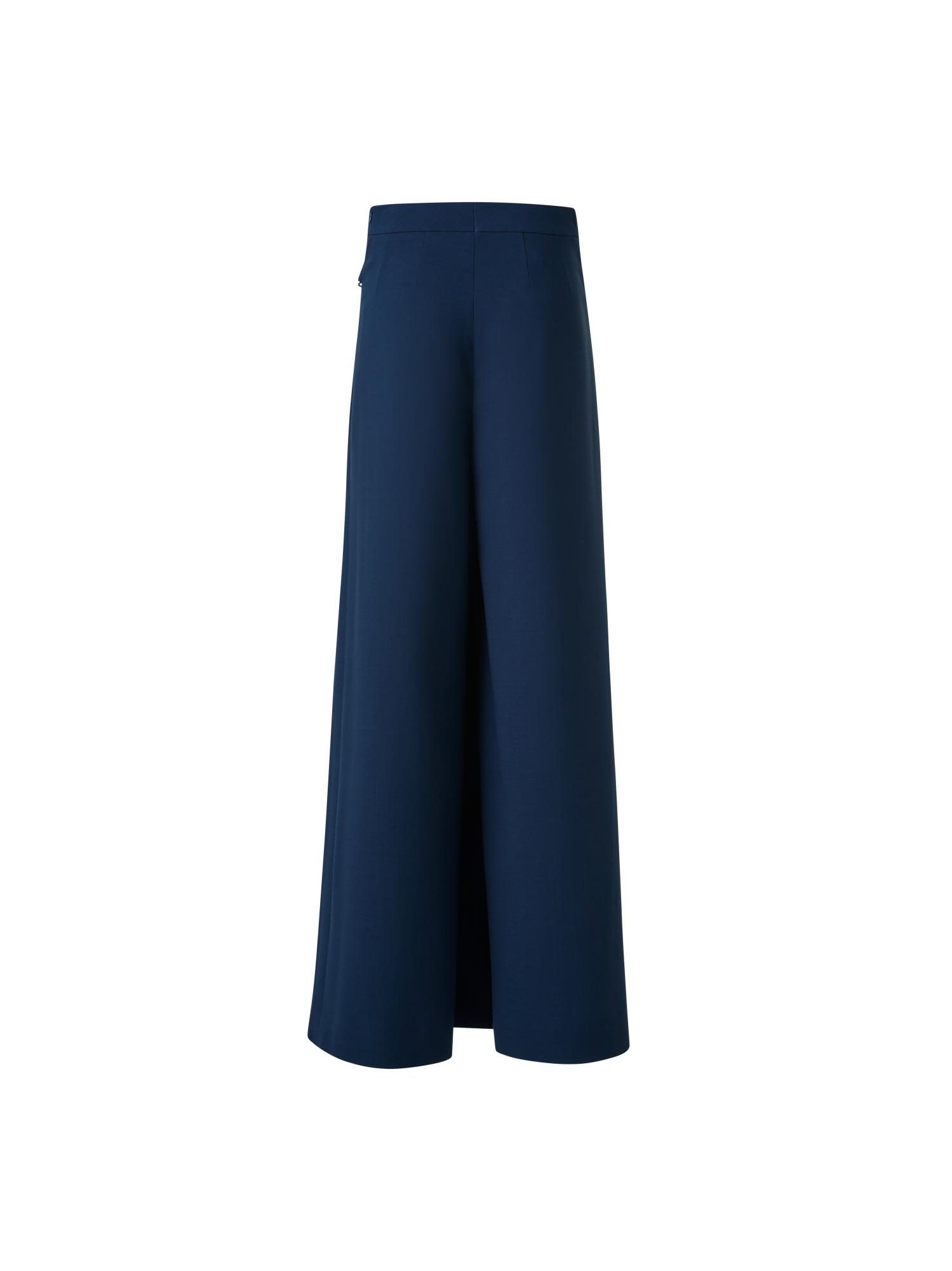Designer Straight Wool Double-Face Pants with Apron Wrap - neutral - navy - blue