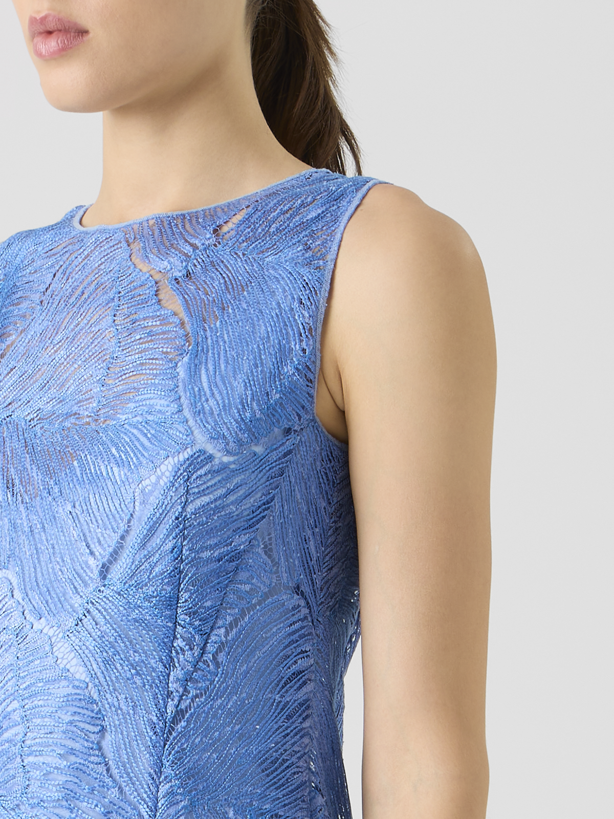 Designer Techno Lacquered Sea Fan Lace Sheath Dress - blue #editorial