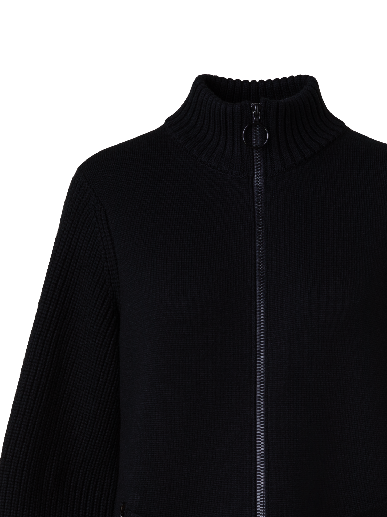 Designer Long Knit Bomber Jacket in Stretch Merino Wool - black