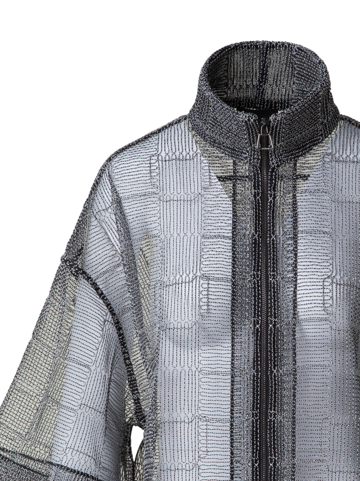 Designer Boxy Jacket with Square on Tulle Embroidery - black