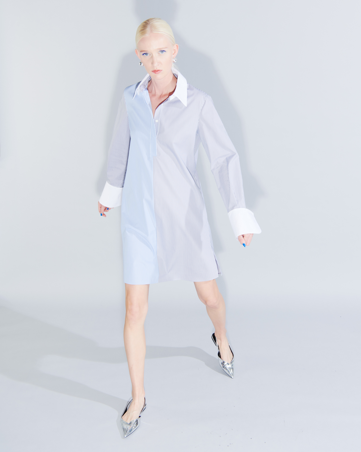 Designer Striped Shirt Dress with Removable Collar - multicolor #editorial