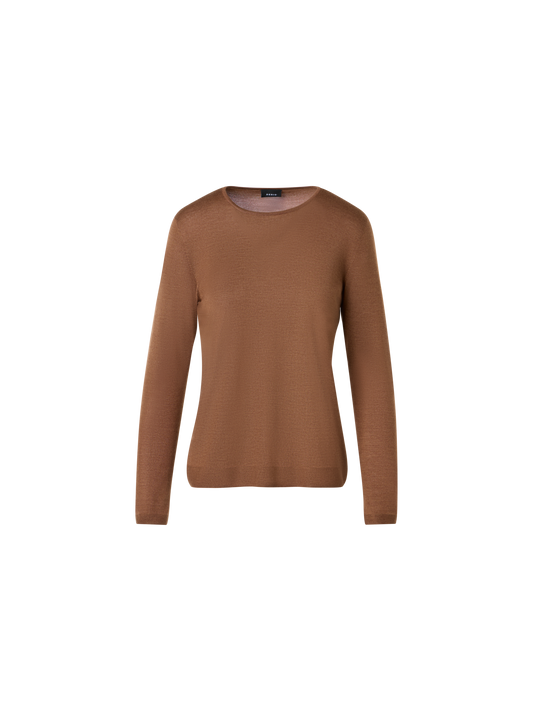 Designer Seamless Crew Neck Sweater in Cashmere Silk - brown