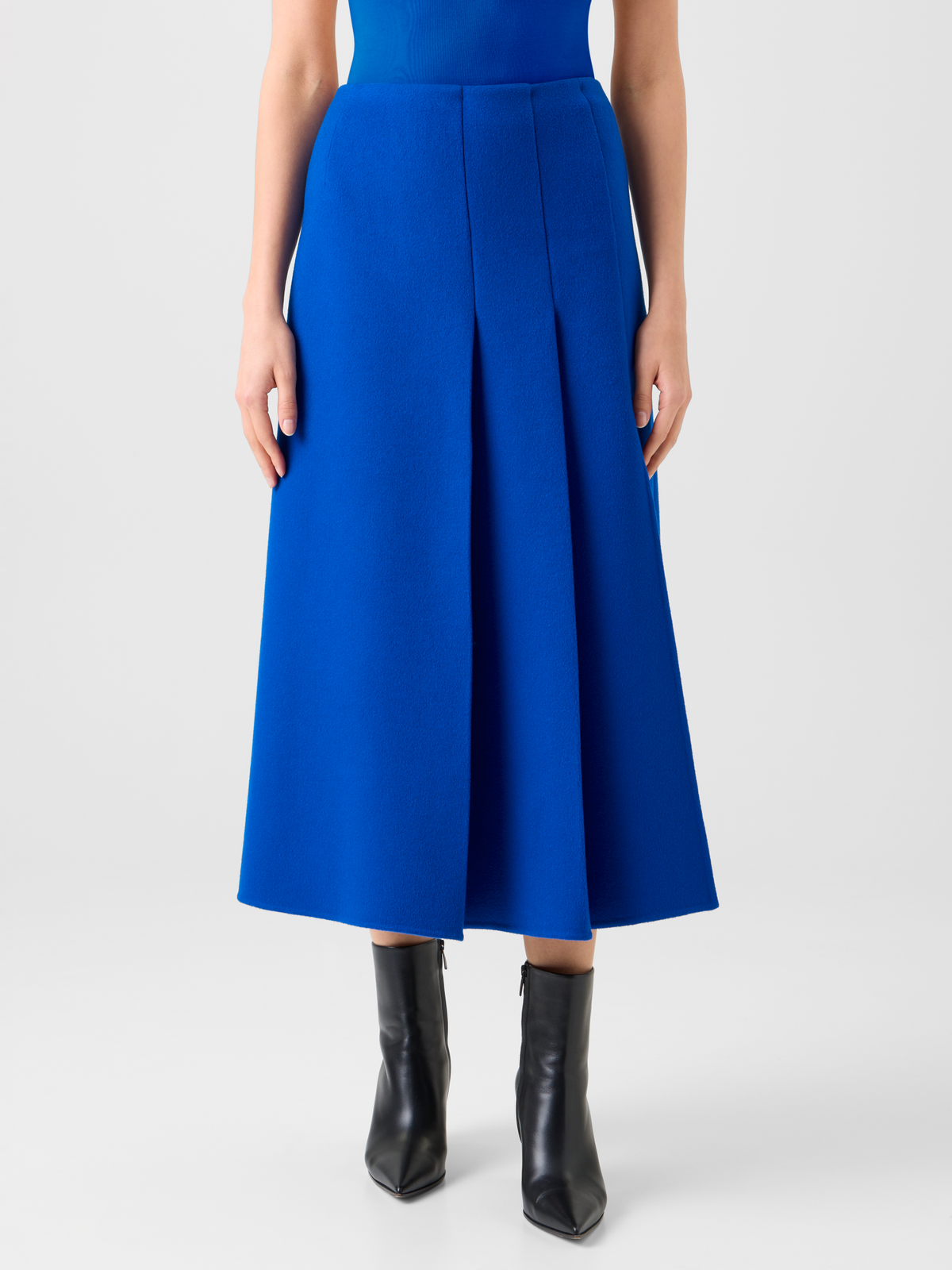 Designer Pleated Wool Flannel Double-Face Midi Skirt - blue #editorial