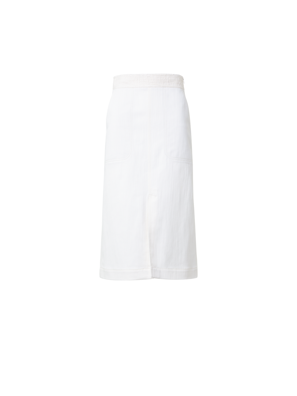 Designer Cotton Denim A-Line Skirt with Tweed Detail - ecru - white