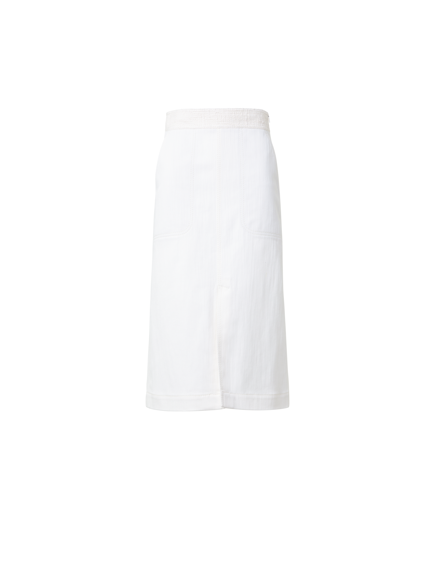 Designer Cotton Denim A-Line Skirt with Tweed Detail - ecru - white