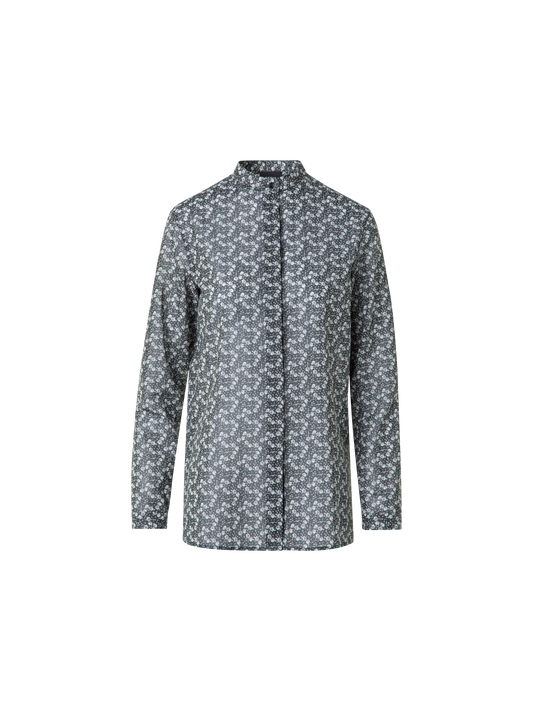 Designer Cotton Tunic Blouse with Mini Anemone Print - black - multicolor