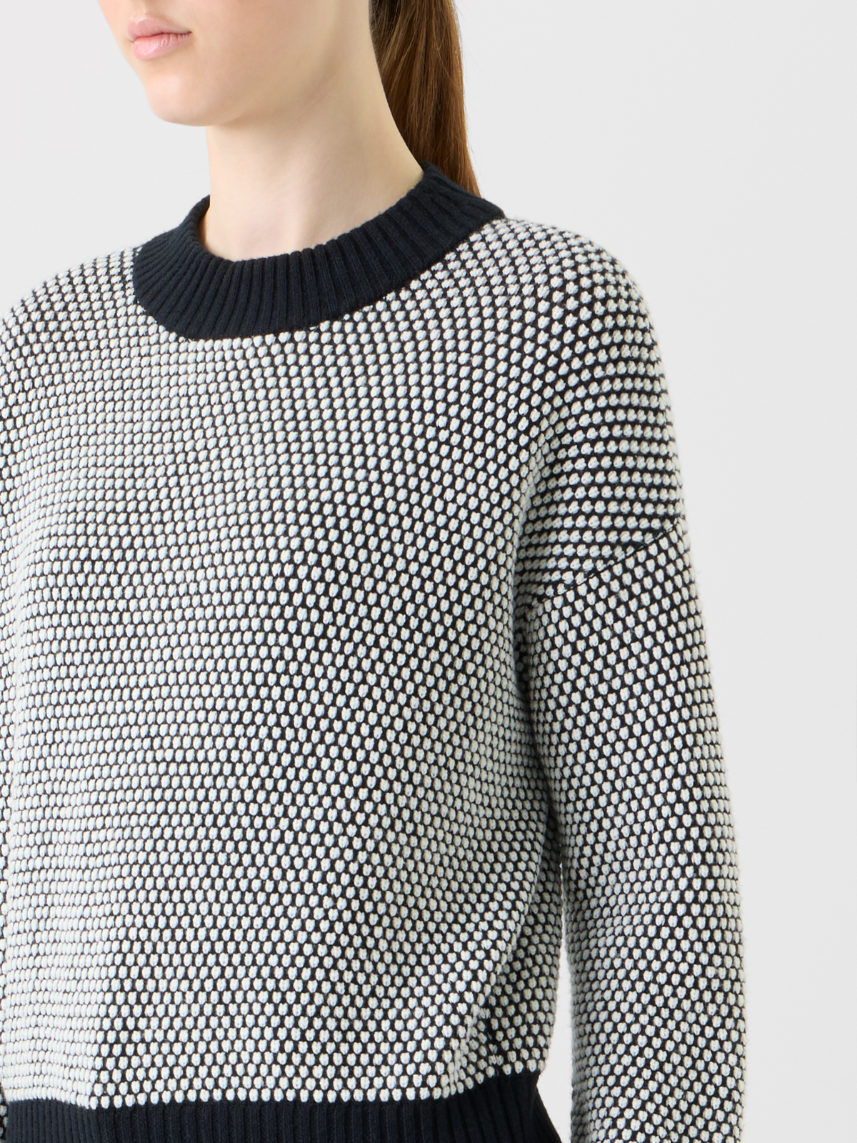 Designer Wool Cashmere 3D Dot Jacquard Knit Sweater - black - neutral - grey - multicolor #editorial