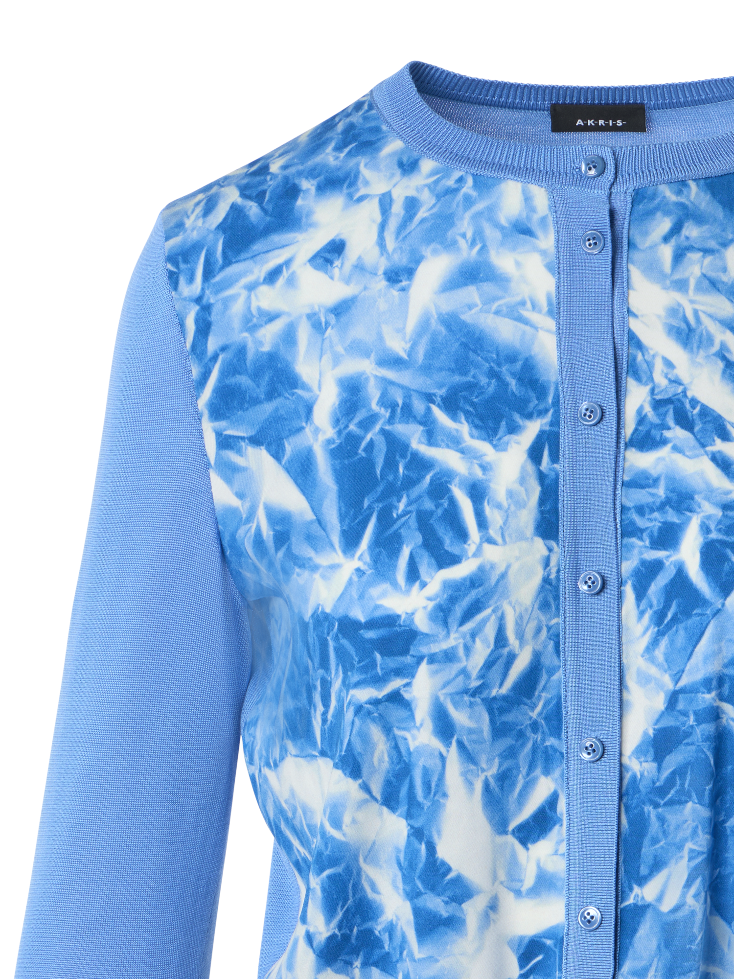 Designer Whitecaps Print Silk Cardigan - blue