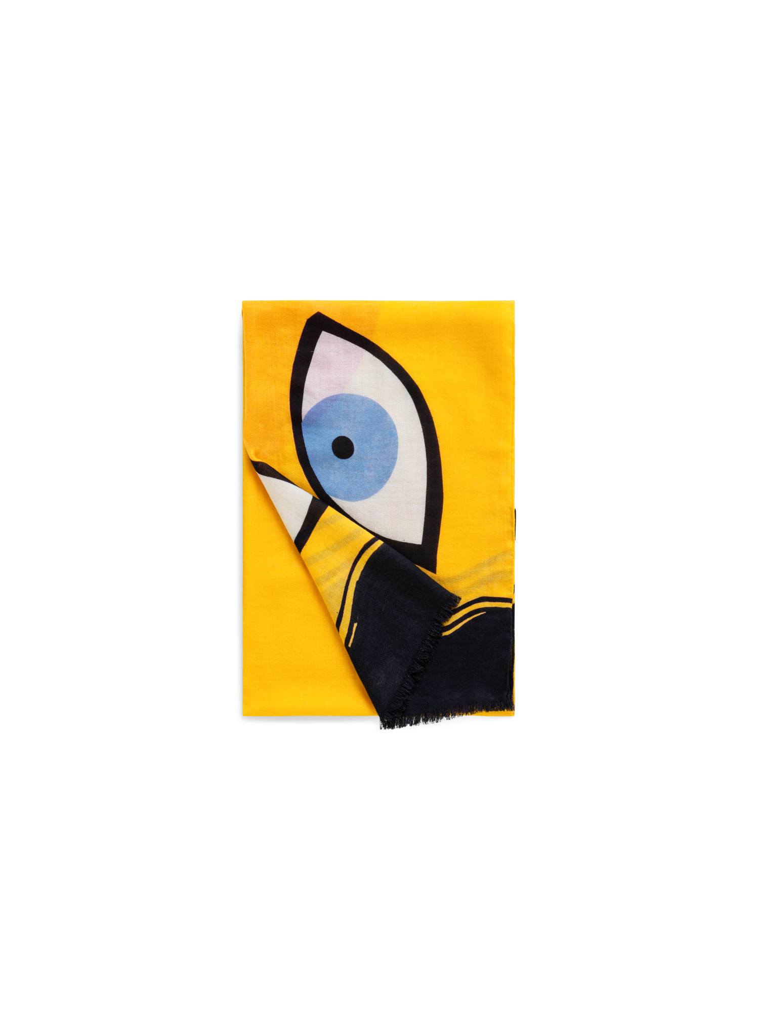 Designer Scarf in Cashmere and Silk with Portrait Print - multicolor - yellow