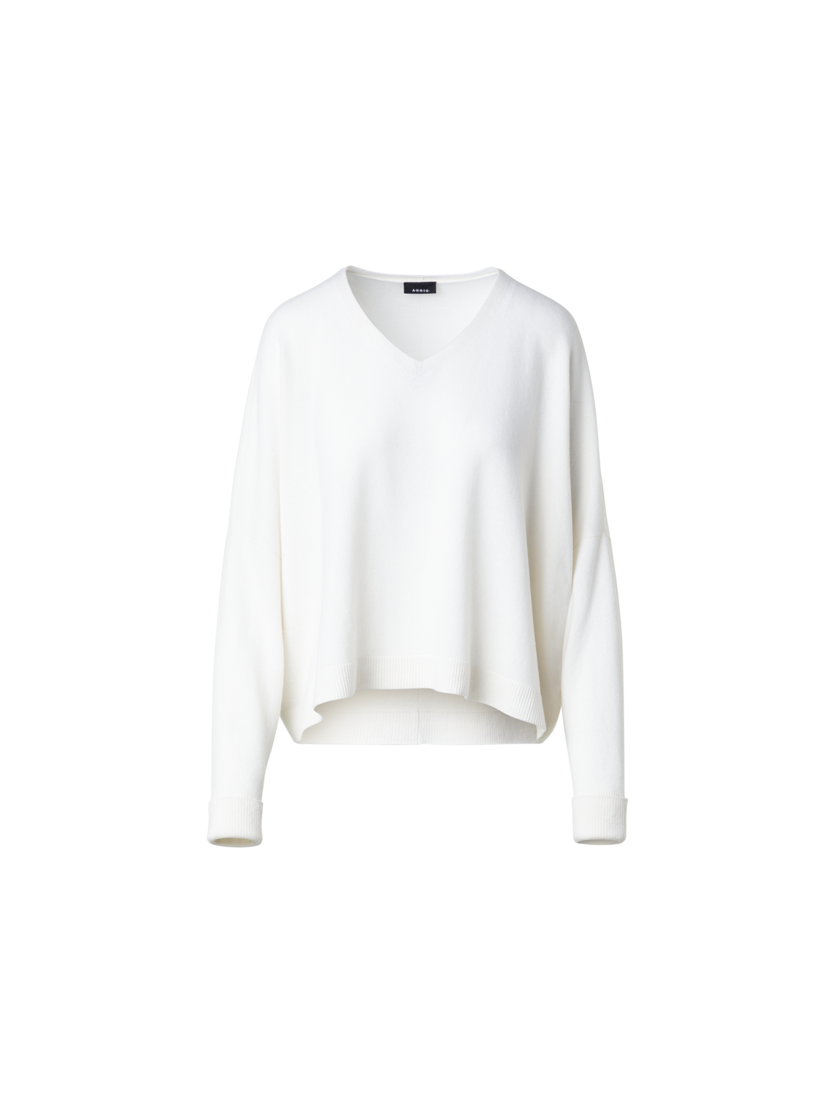 Designer Oversize 100% Cashmere Sweater with V-Neck - ecru - white