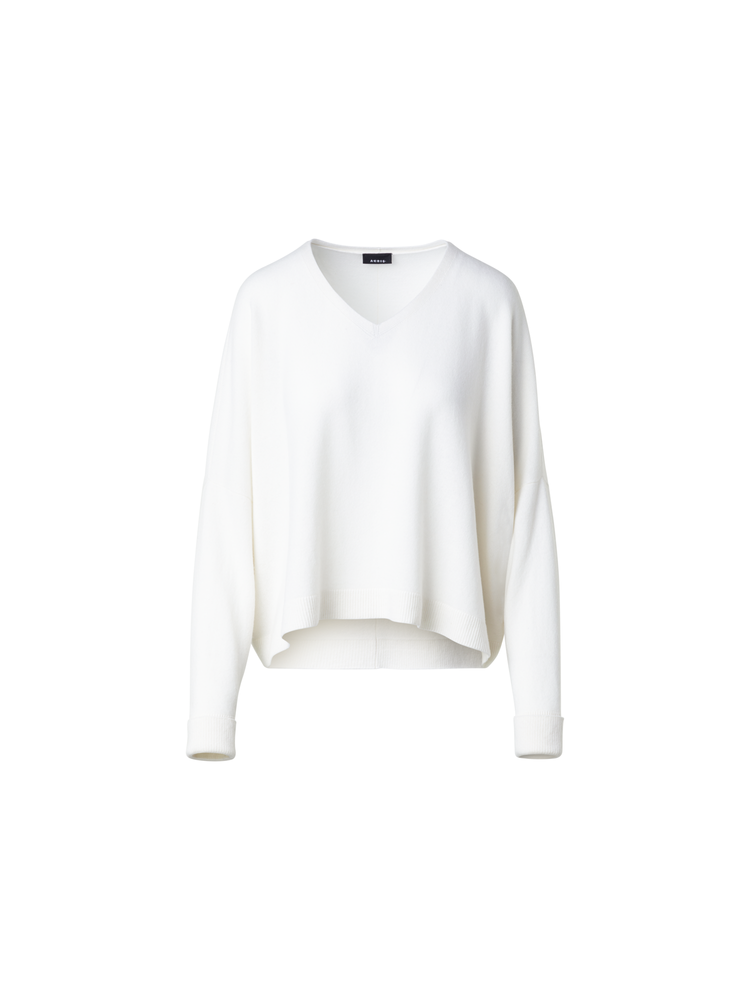 Designer Oversize 100% Cashmere Sweater with V-Neck - ecru - white