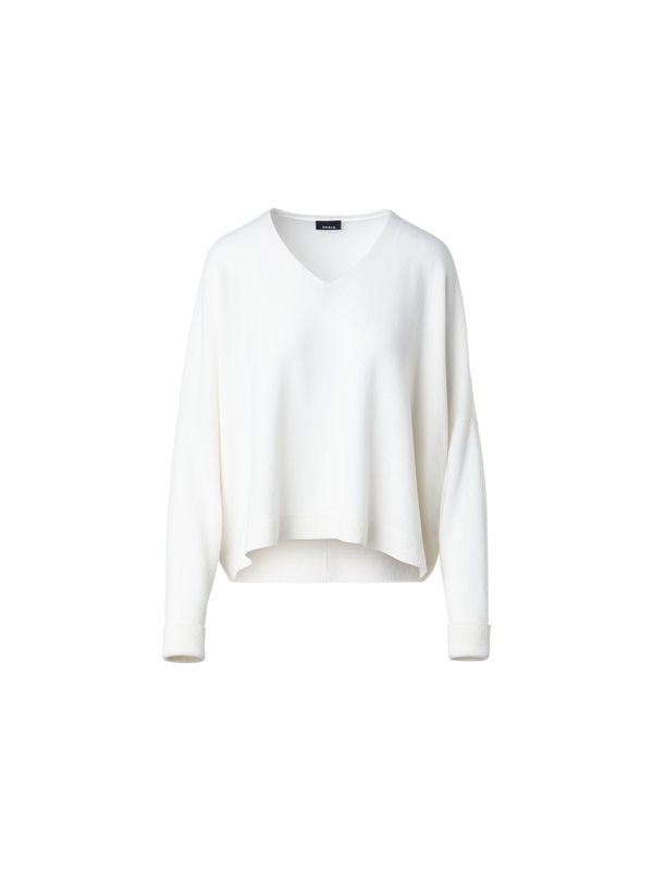 Designer Oversize 100% Cashmere Sweater with V-Neck - ecru - white