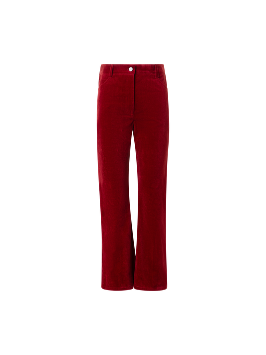 Designer Cropped Bootcut Stretch Cotton Velvet Pants - red