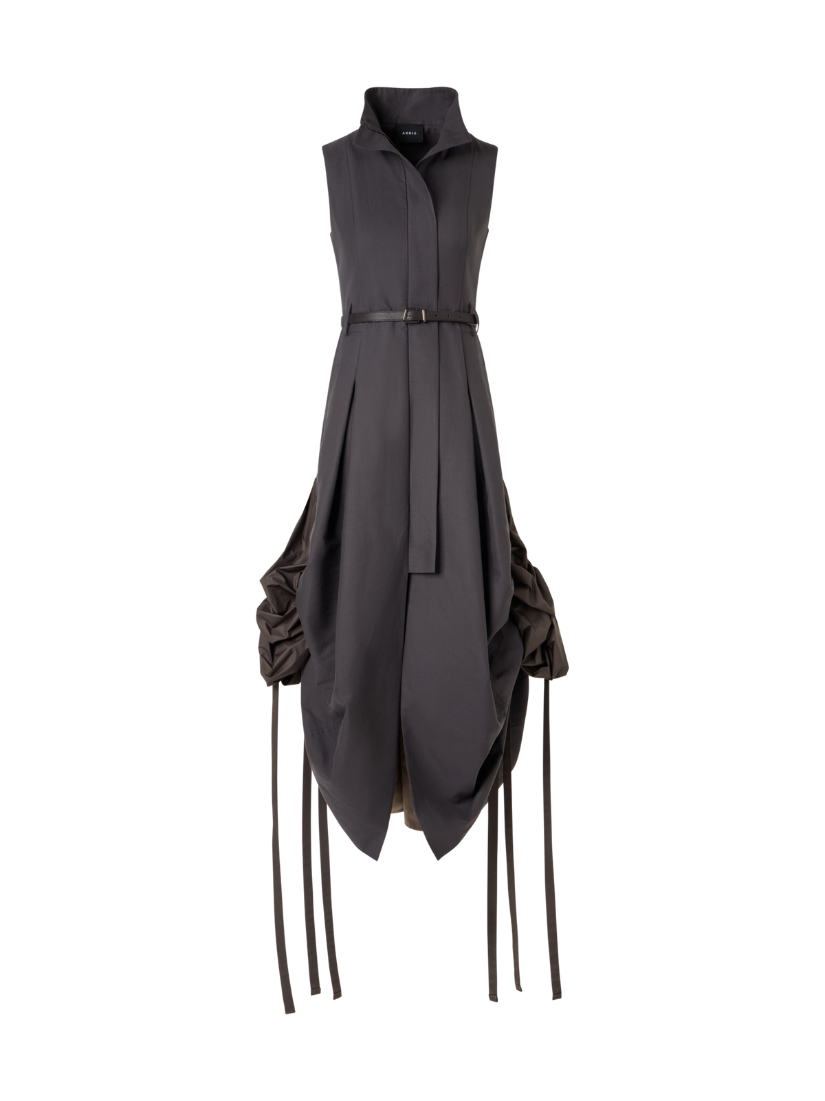 Designer Cotton Midi Dress With Drawstrings - brown