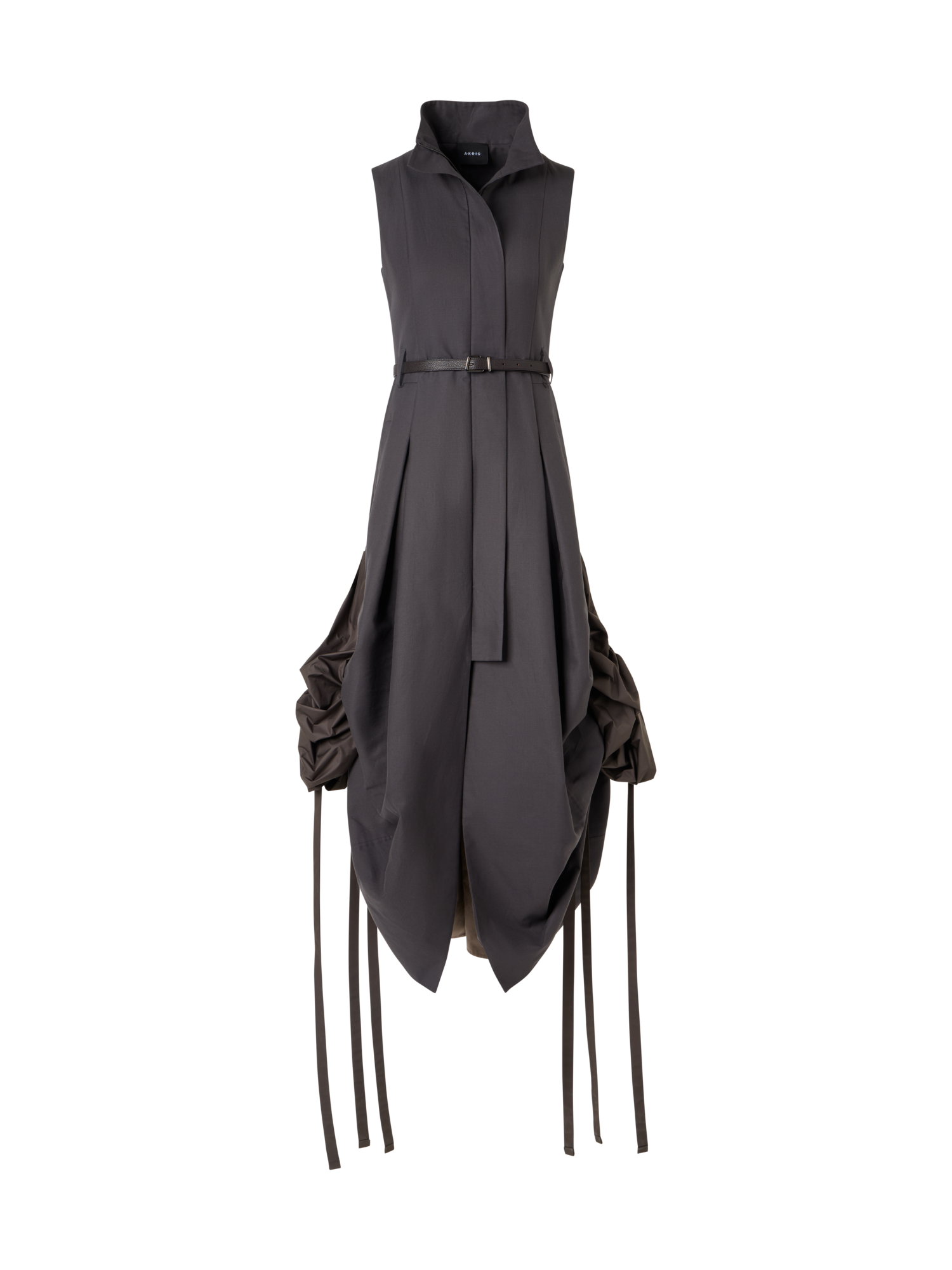 Designer Cotton Midi Dress With Drawstrings - brown