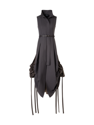 Designer Cotton Midi Dress With Drawstrings - brown