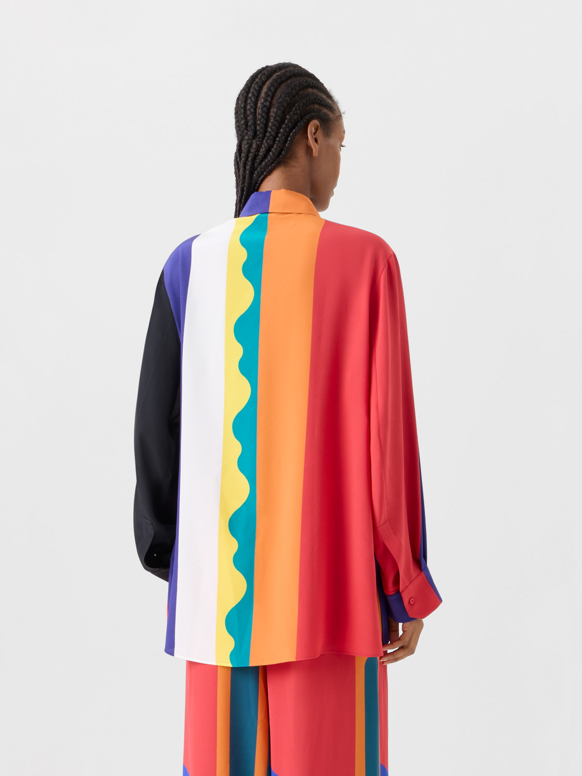 Designer Oversize Silk Blouse with Paravent Print - multicolor #editorial