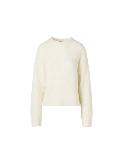 Designer Long-Sleeve Cashmere-Silk Bouclé Knit Sweater - ecru