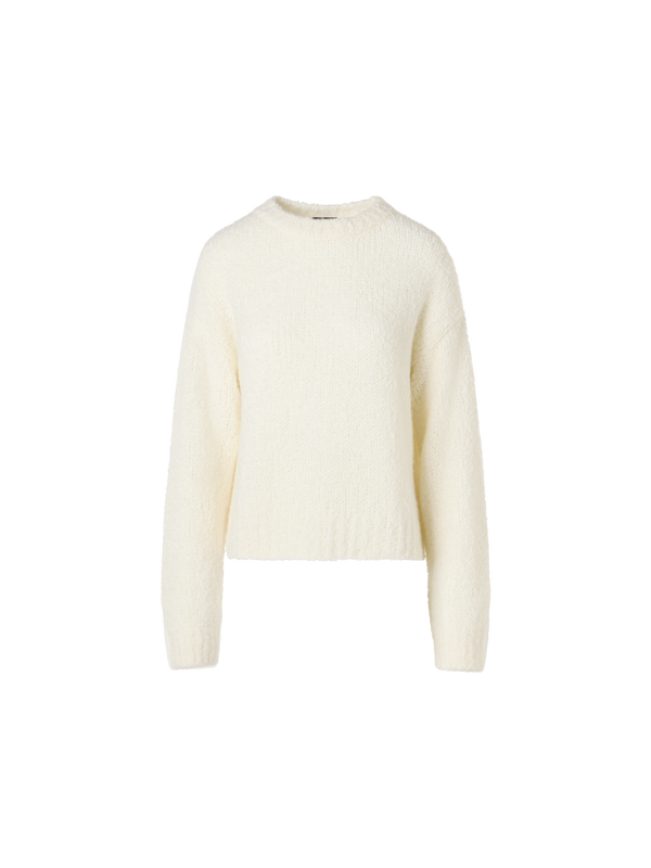 Designer Long-Sleeve Cashmere-Silk Bouclé Knit Sweater - ecru