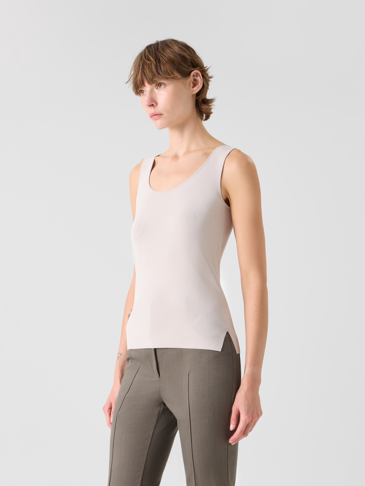 Designer Fitted Viscose Knit Tank Top - beige 