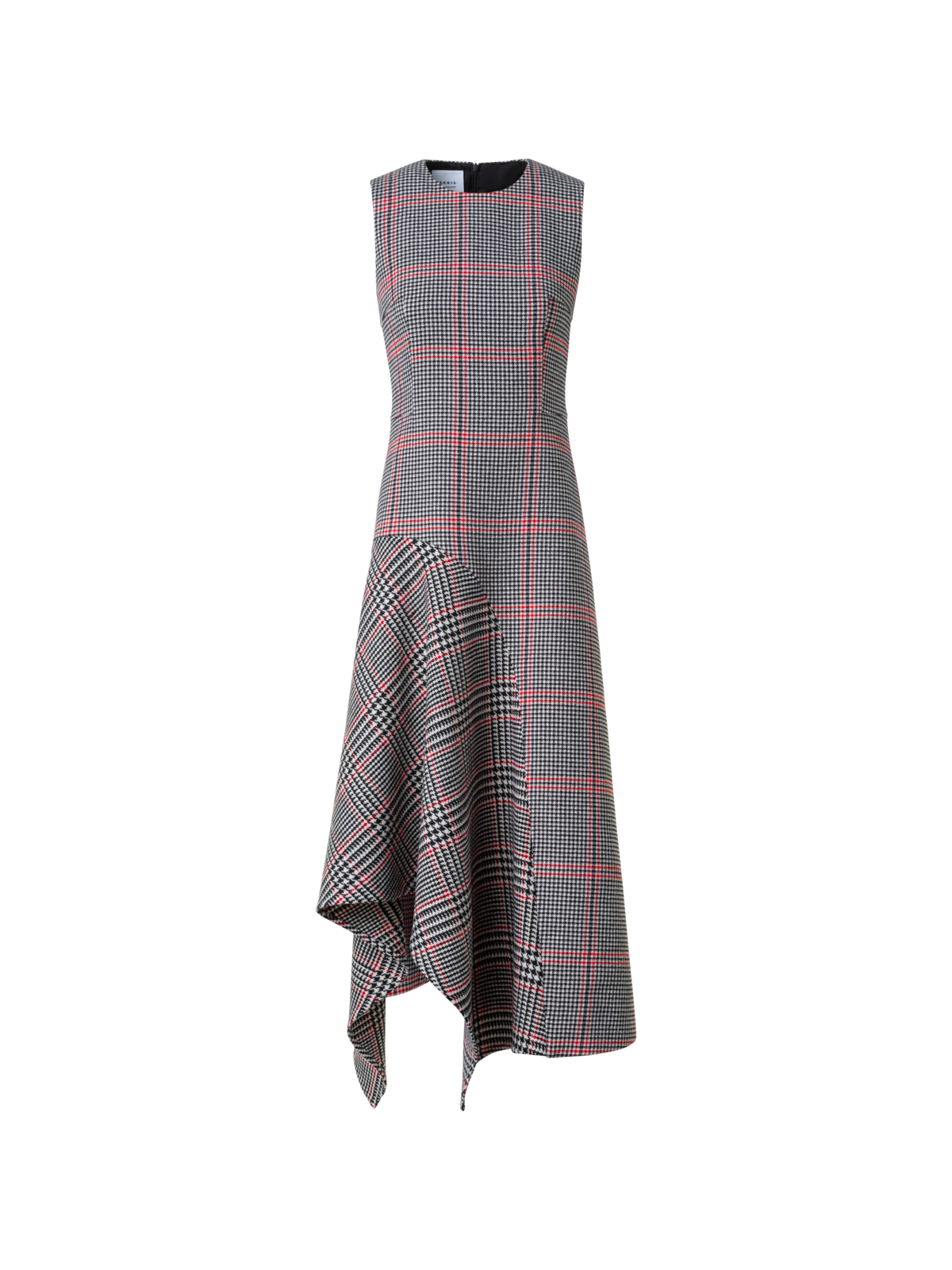Designer Asymmetrical Glencheck Midi Dress - black - multicolor