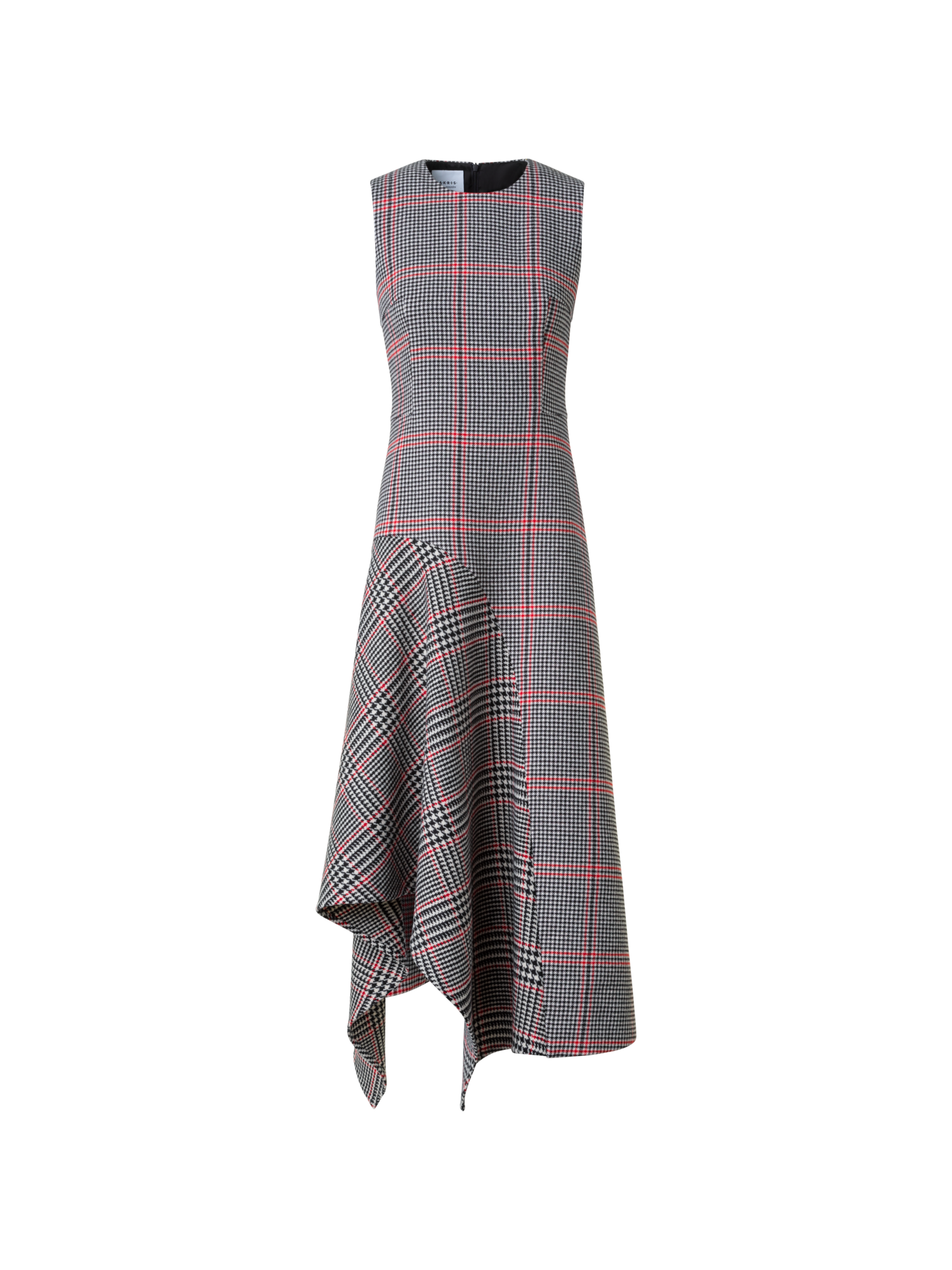 Designer Asymmetrical Glencheck Midi Dress - black - multicolor