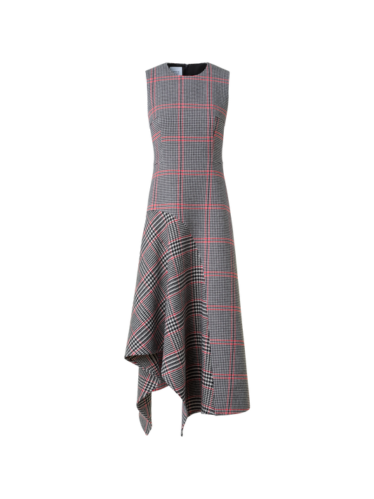 Designer Asymmetrical Glencheck Midi Dress - black - multicolor
