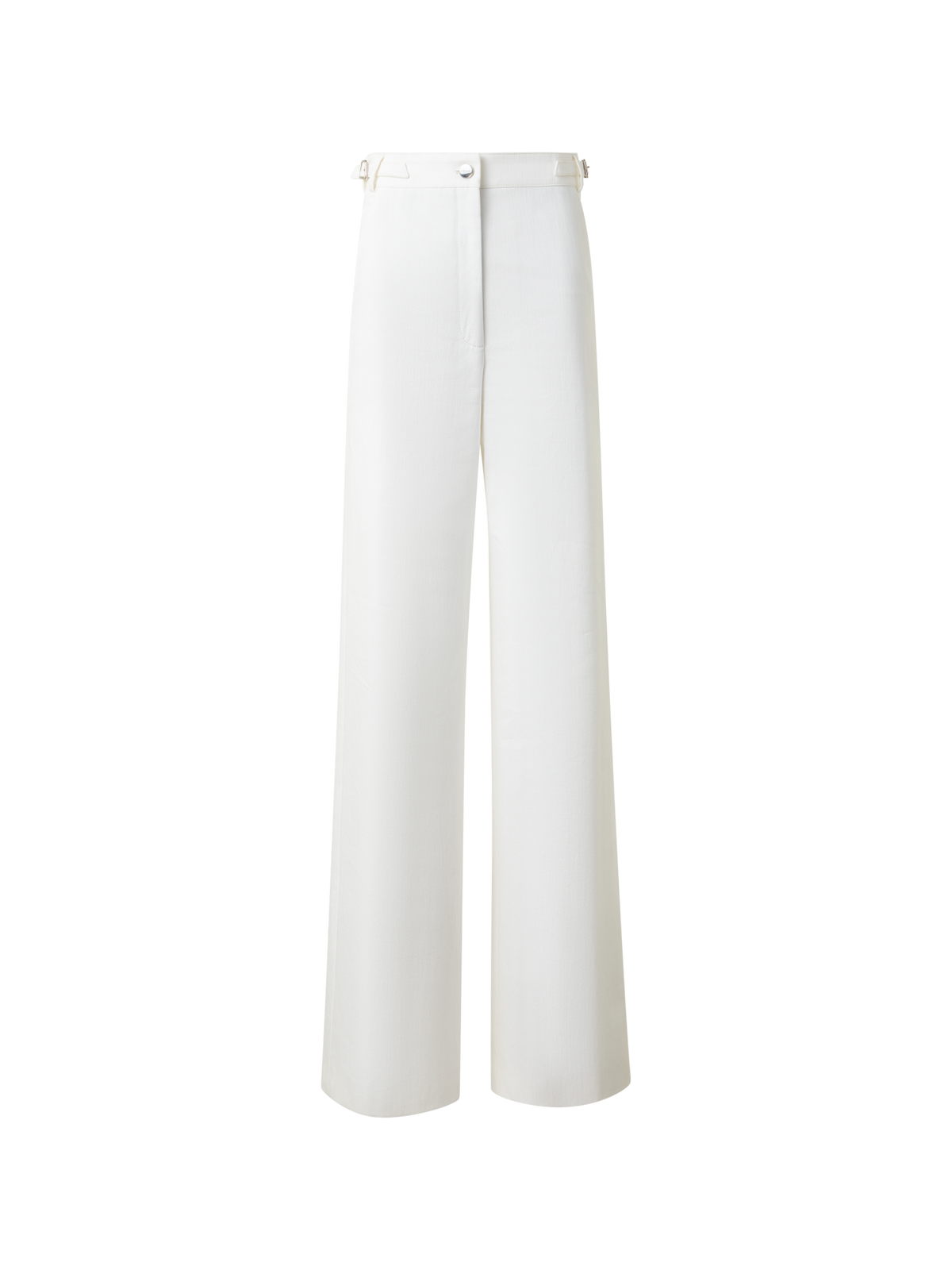 Designer Wide Cotton Denim Stretch Pants - neutral - ecru - white