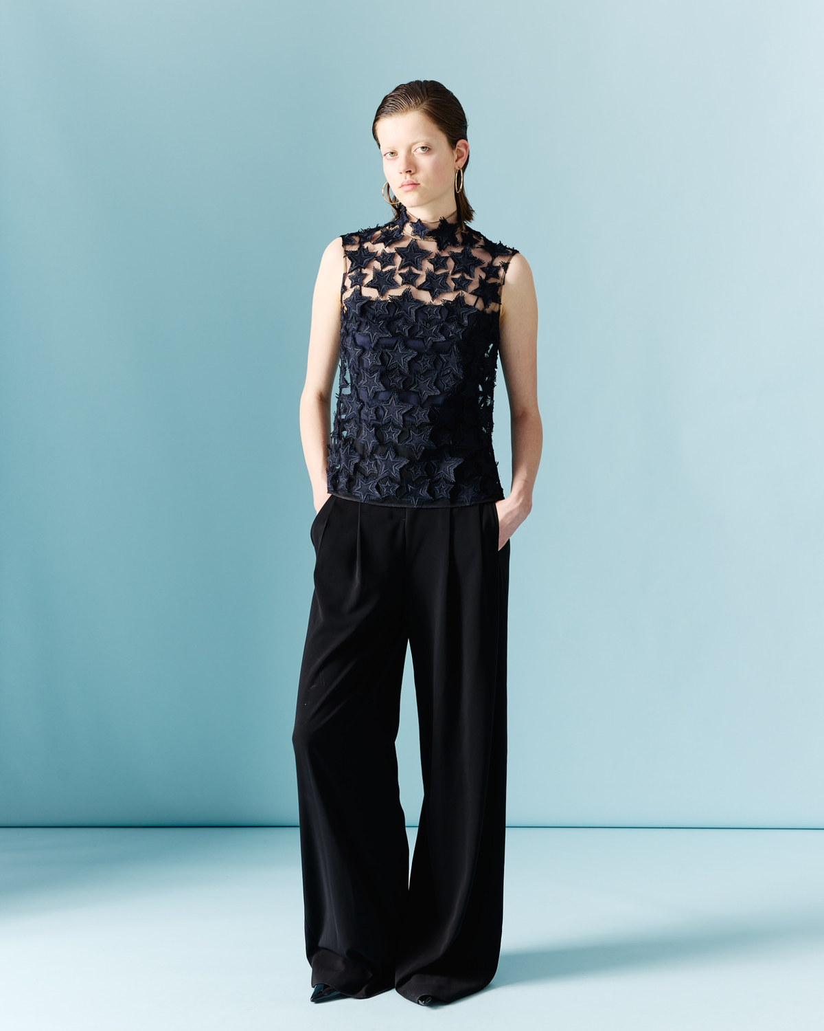 Designer Top with 3D Star Embroidery - navy - blue #editorial