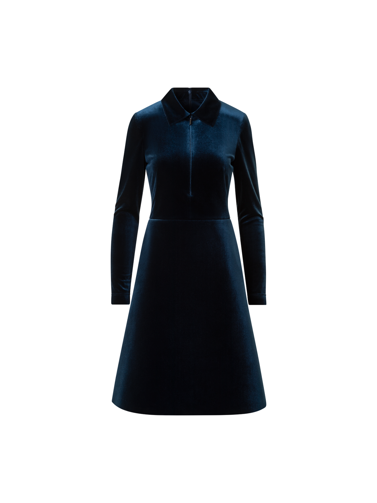 Designer Short Velvet Neoprene A-Line Shirt Dress - neutral - navy - blue